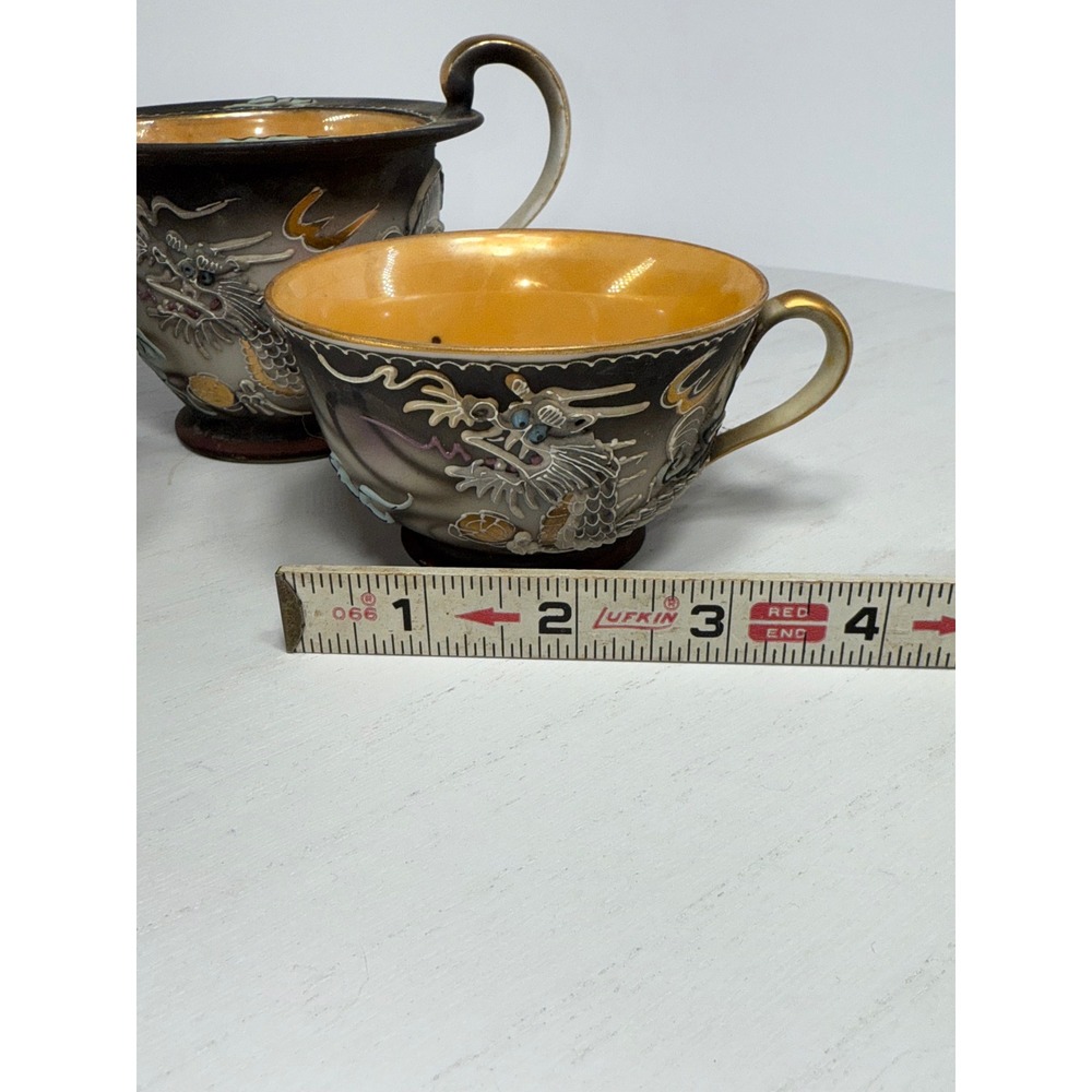 Vintage Handpainted Japan Dragon Creamer Pitcher and Two Cups Set Nikko - Picture 9 of 13